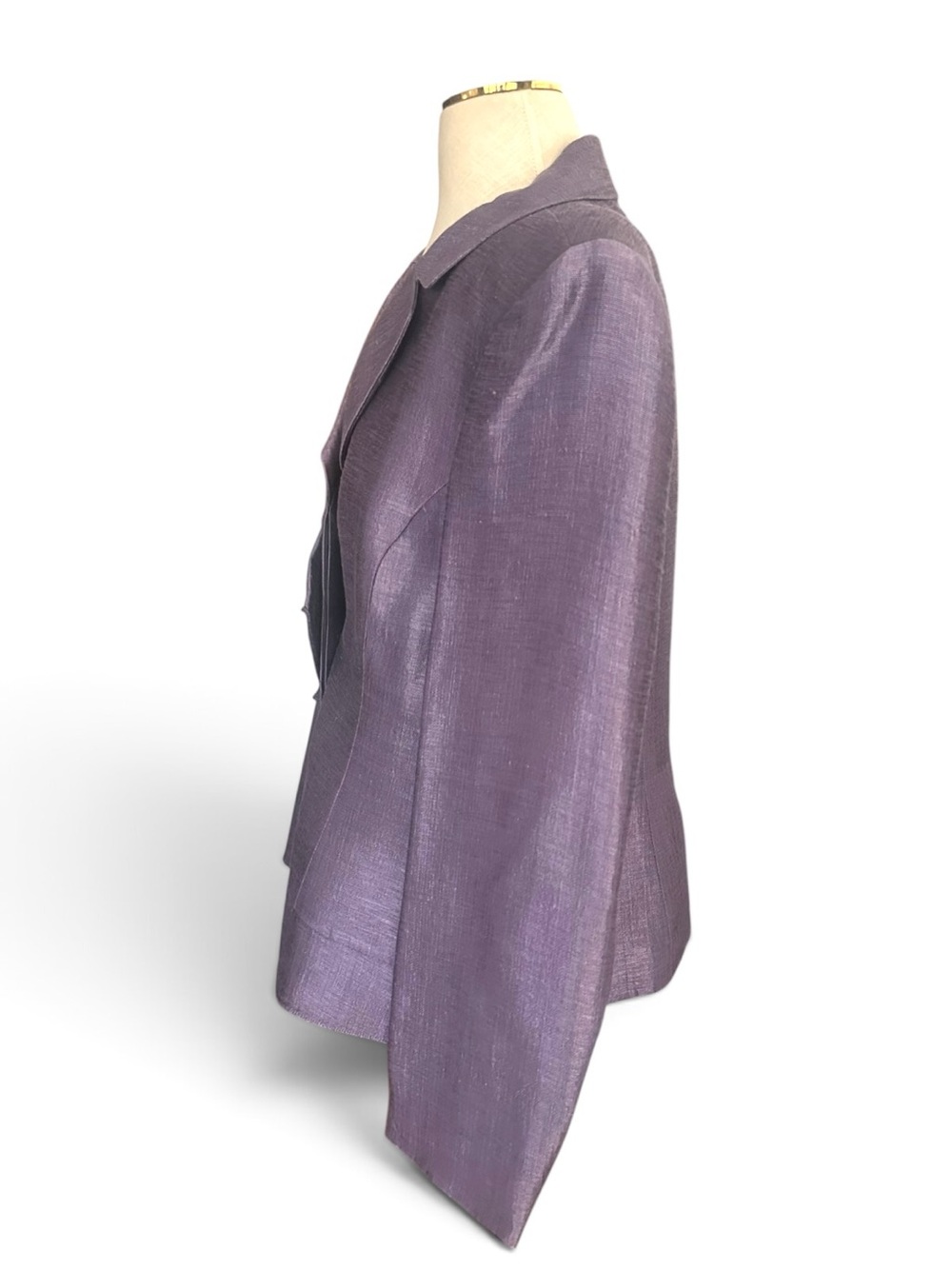 Albert Nipon Size 16 Purple Silk Blend Ruffle Front Evening Blazer Jacket - Picture 4 of 7